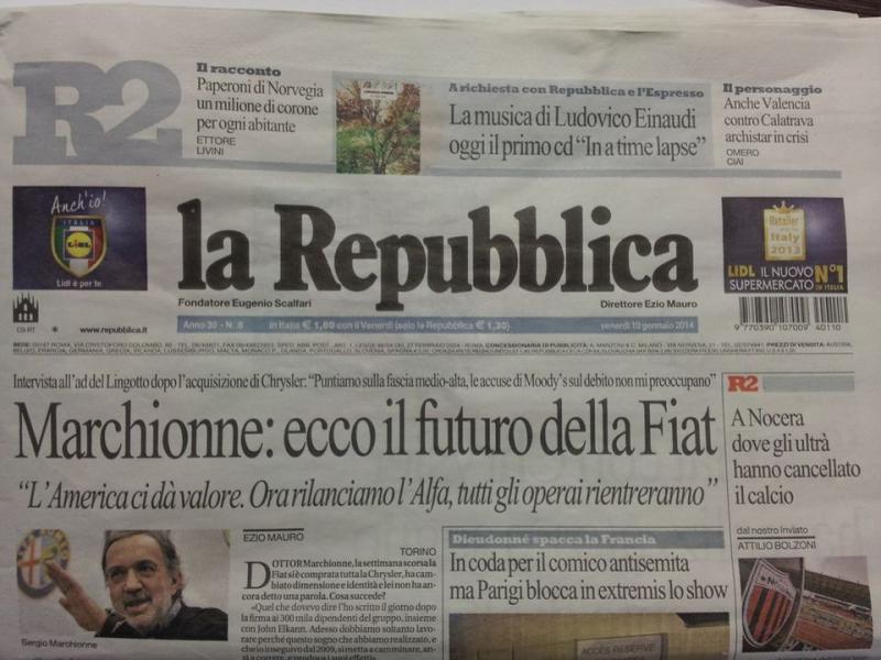 Marchionne a “La Repubblica”